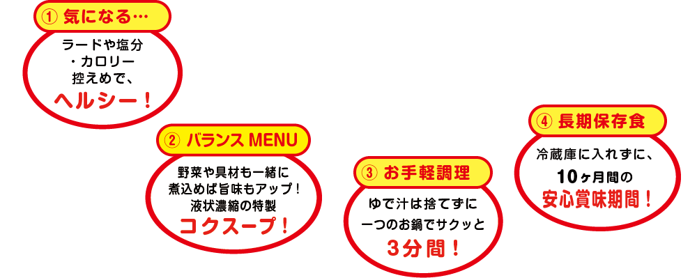 ヘルシー、バランスメニュー、お手軽、長期保存